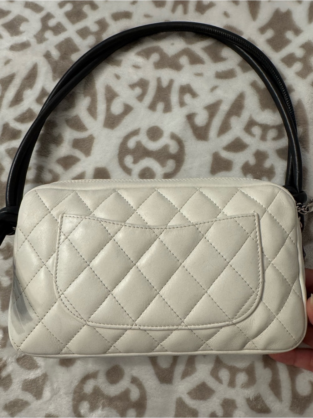 CHANEL Cambon White Quilted Small Pochette with Black Trim and CC Logo - Picture 5 of 13